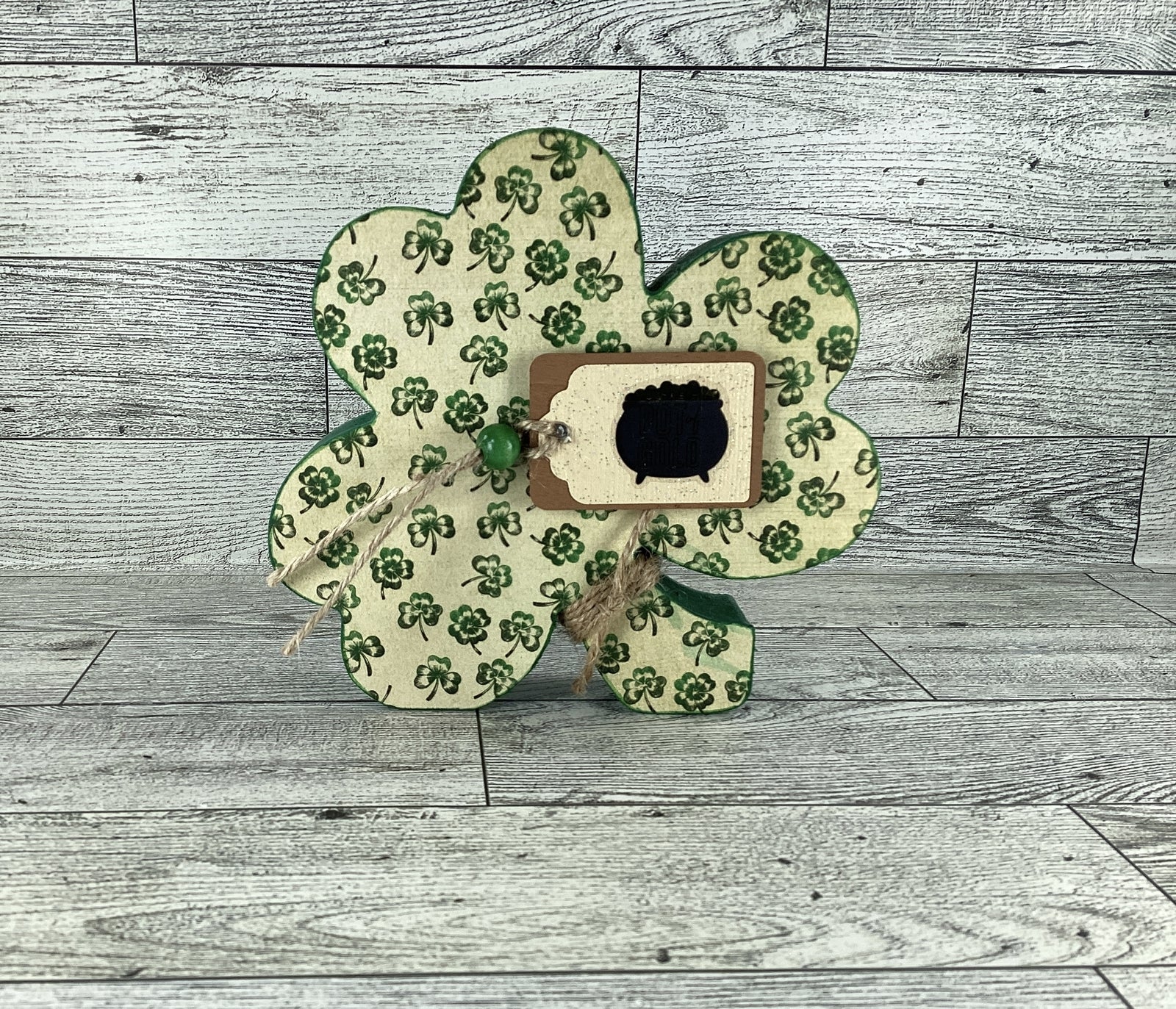 AGD Saint Patrick Decor - Chunky Wood Shamrock Sitter 3pc Set