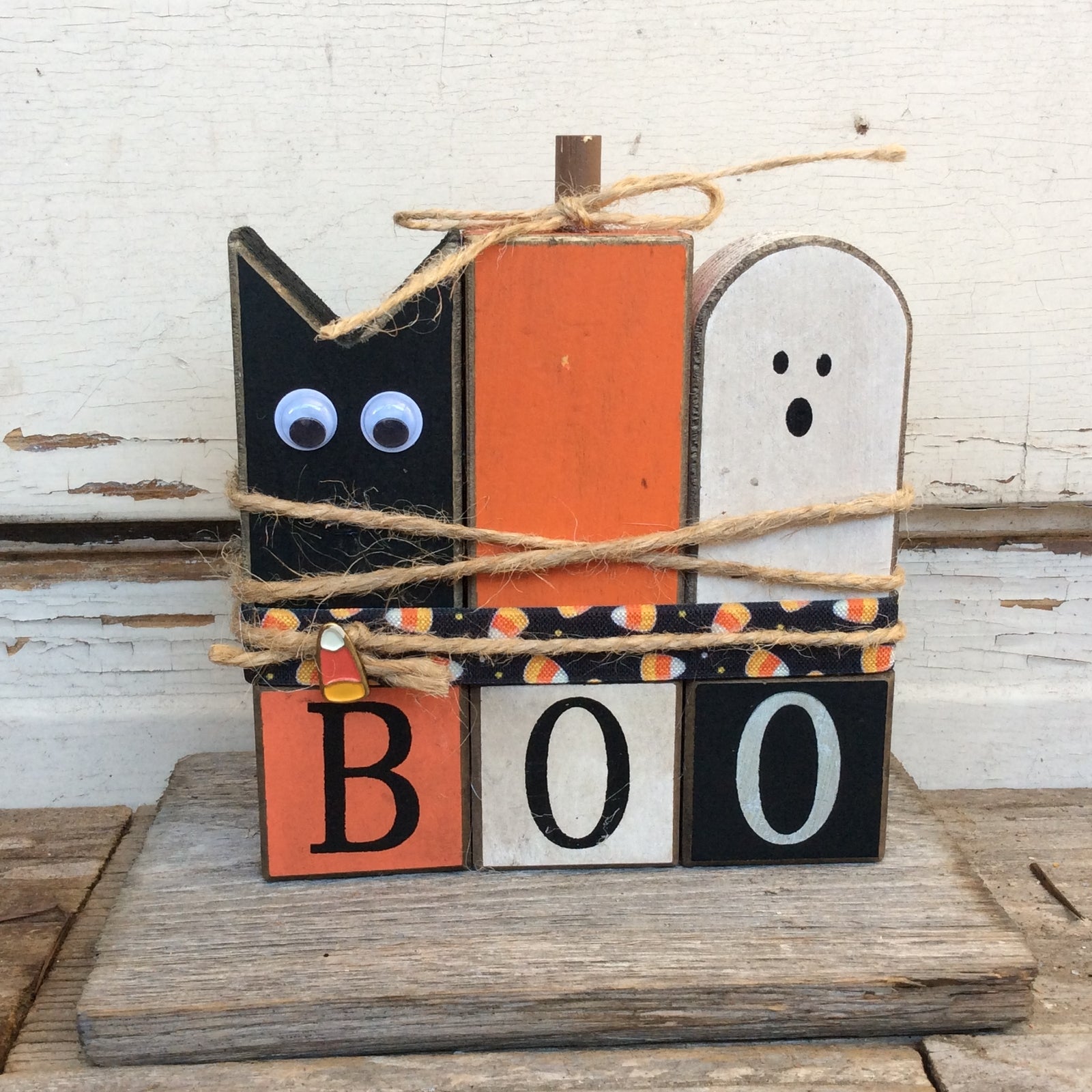 AGD Halloween Decor - Prim Cat Ghost Pumpkin Boo Blocks