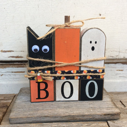 AGD Halloween Decor - Prim Cat Ghost Pumpkin Boo Blocks