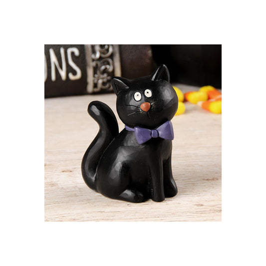 BB Halloween Decor - Black Cat with Purple Bow Tie Resin Figurine