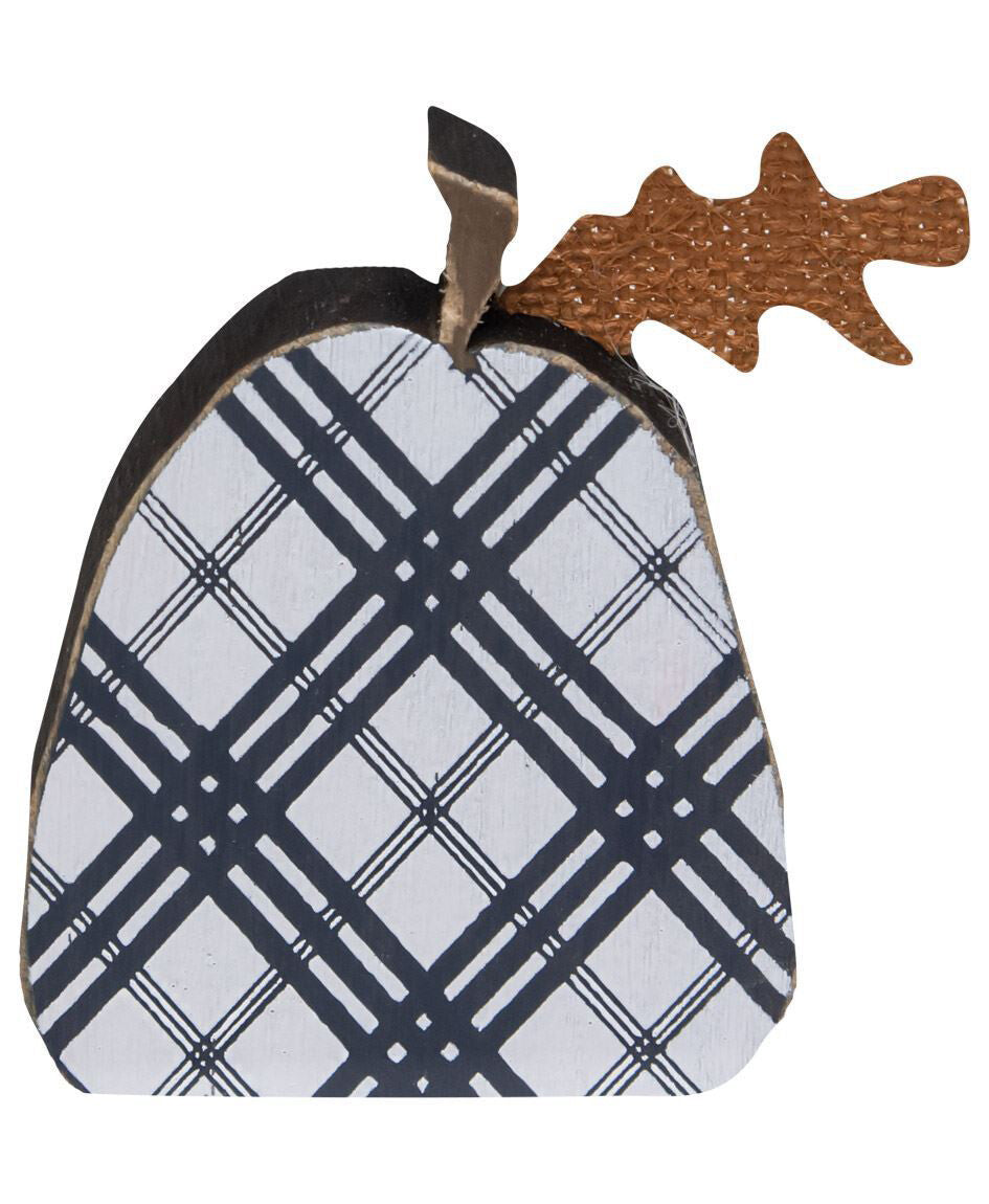 CH Fall Decor - Small Prim Black Plaid Wood Pumpkin Sitters 2pc