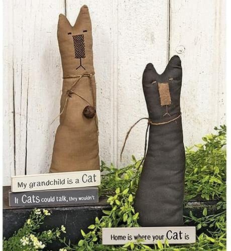 CWI Home Decor - Prim Fabric Barn Black and Tan Doll Cats 2pc Set