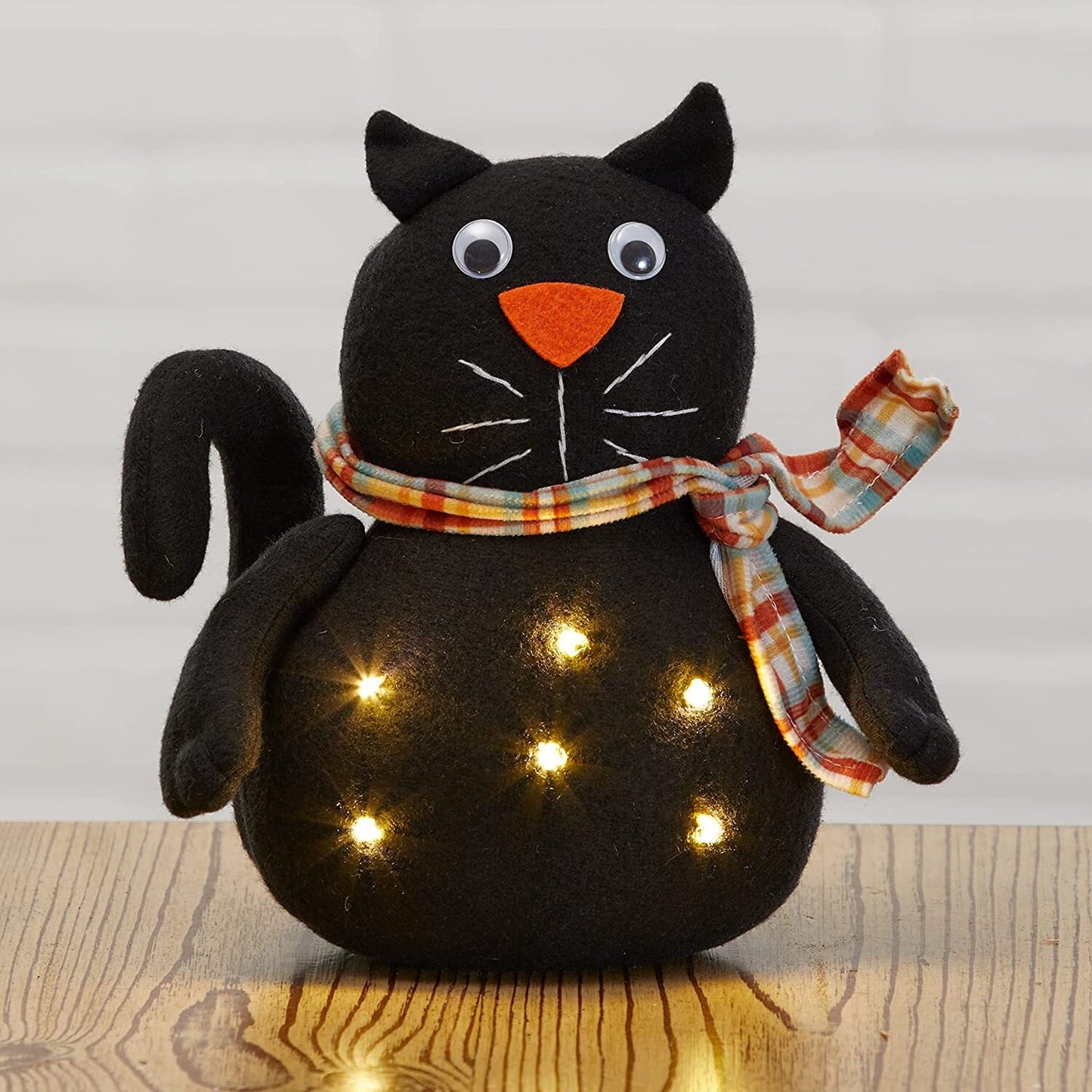 LC Halloween Decor -B/O Lighted Felt Black Cat Plush Sitter LWI-Cat
