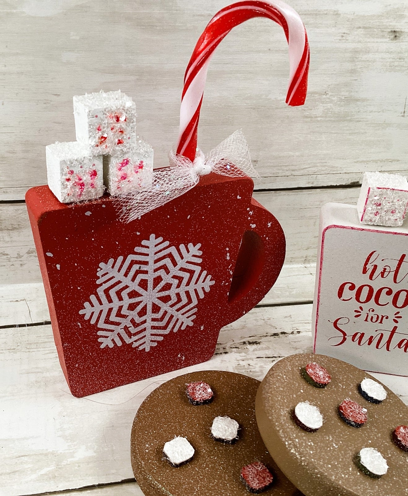 AGD Christmas Decor -  Candy Cane Hot Cocoa Santa Cookies Tier Tray 4pc