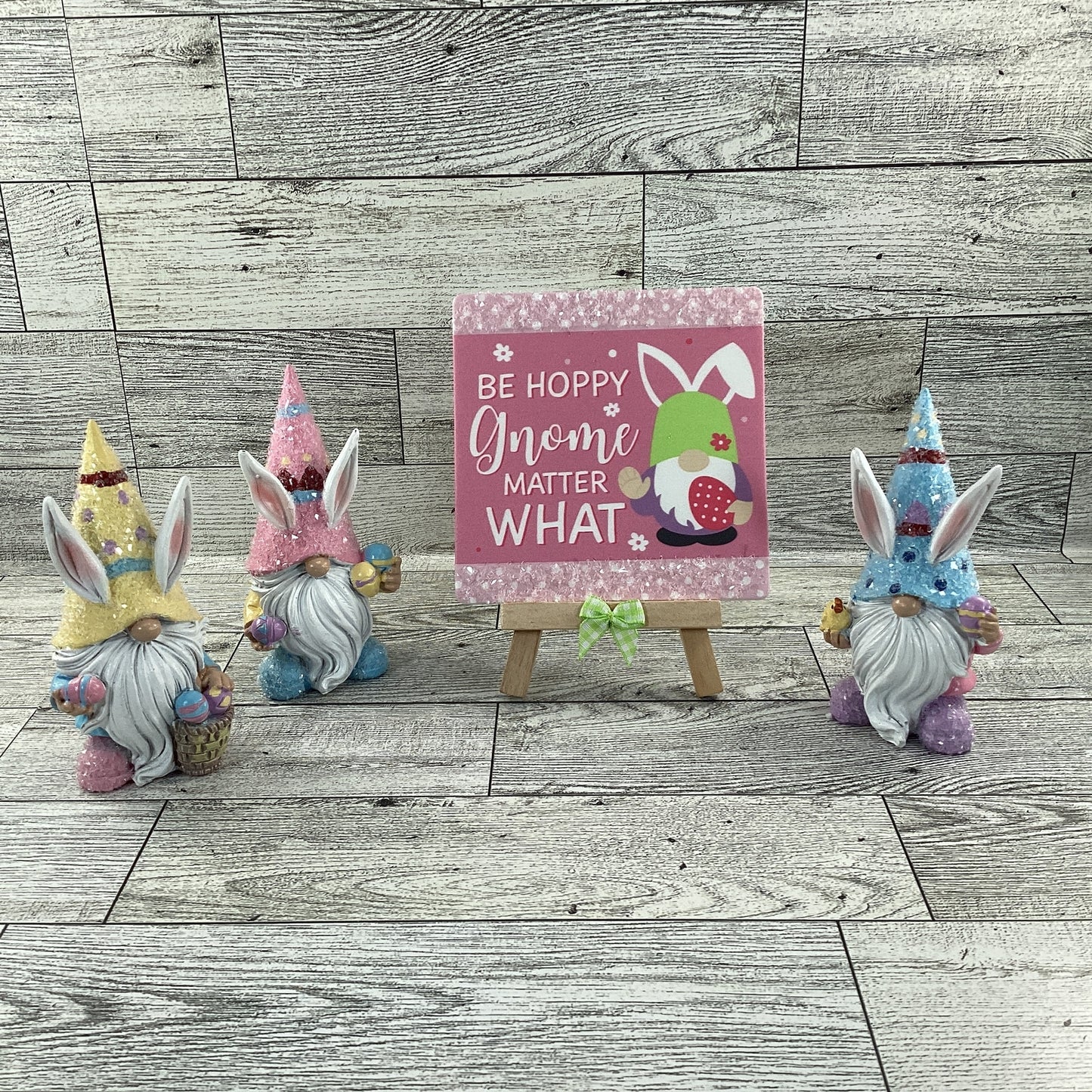 AGD Easter Decor - Resin Gnome Glitter Bunny Rabbit Tier Tray 4pc Set (A)