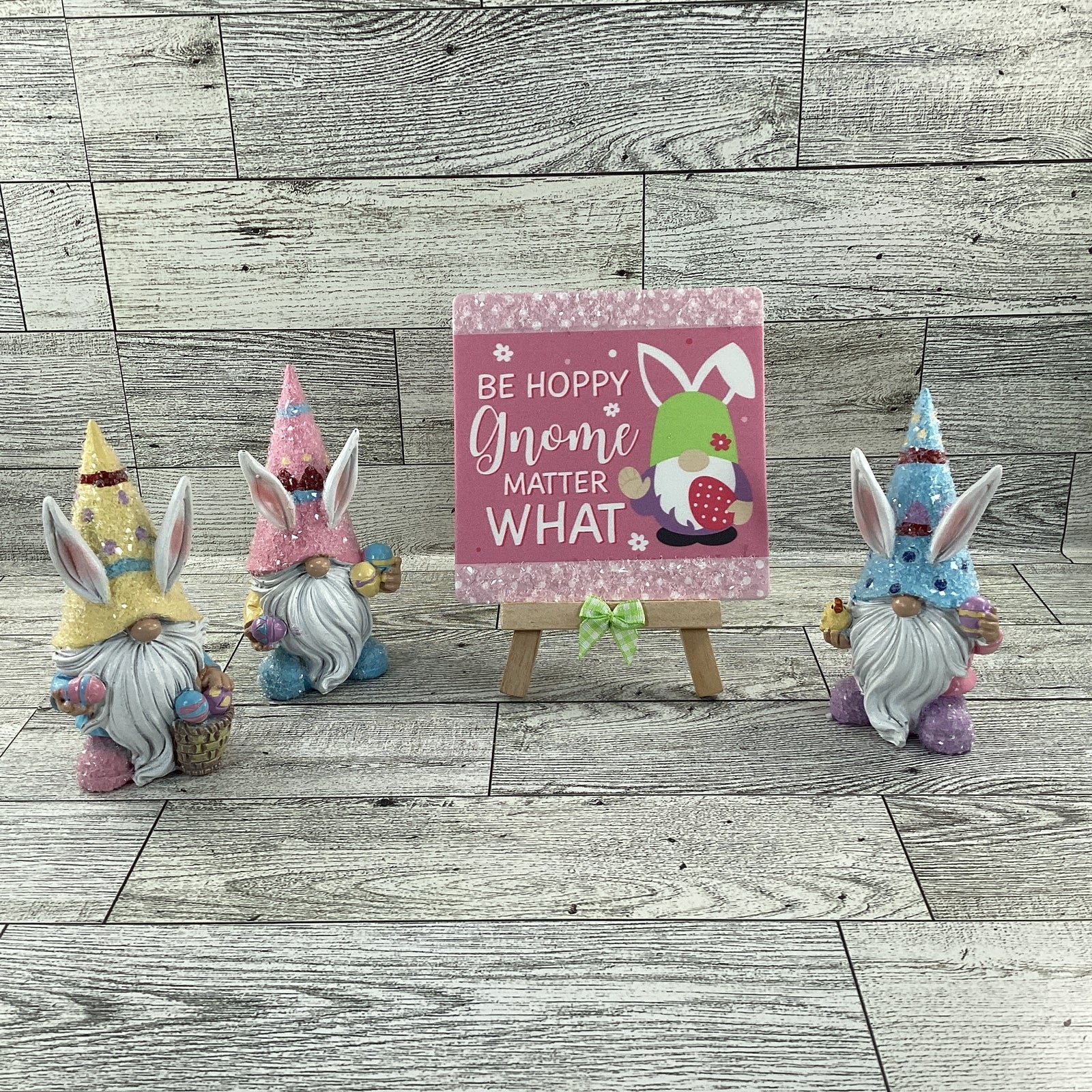 AGD Easter Decor - Resin Gnome Glitter Bunny Rabbit Tier Tray 4pc Set (A)