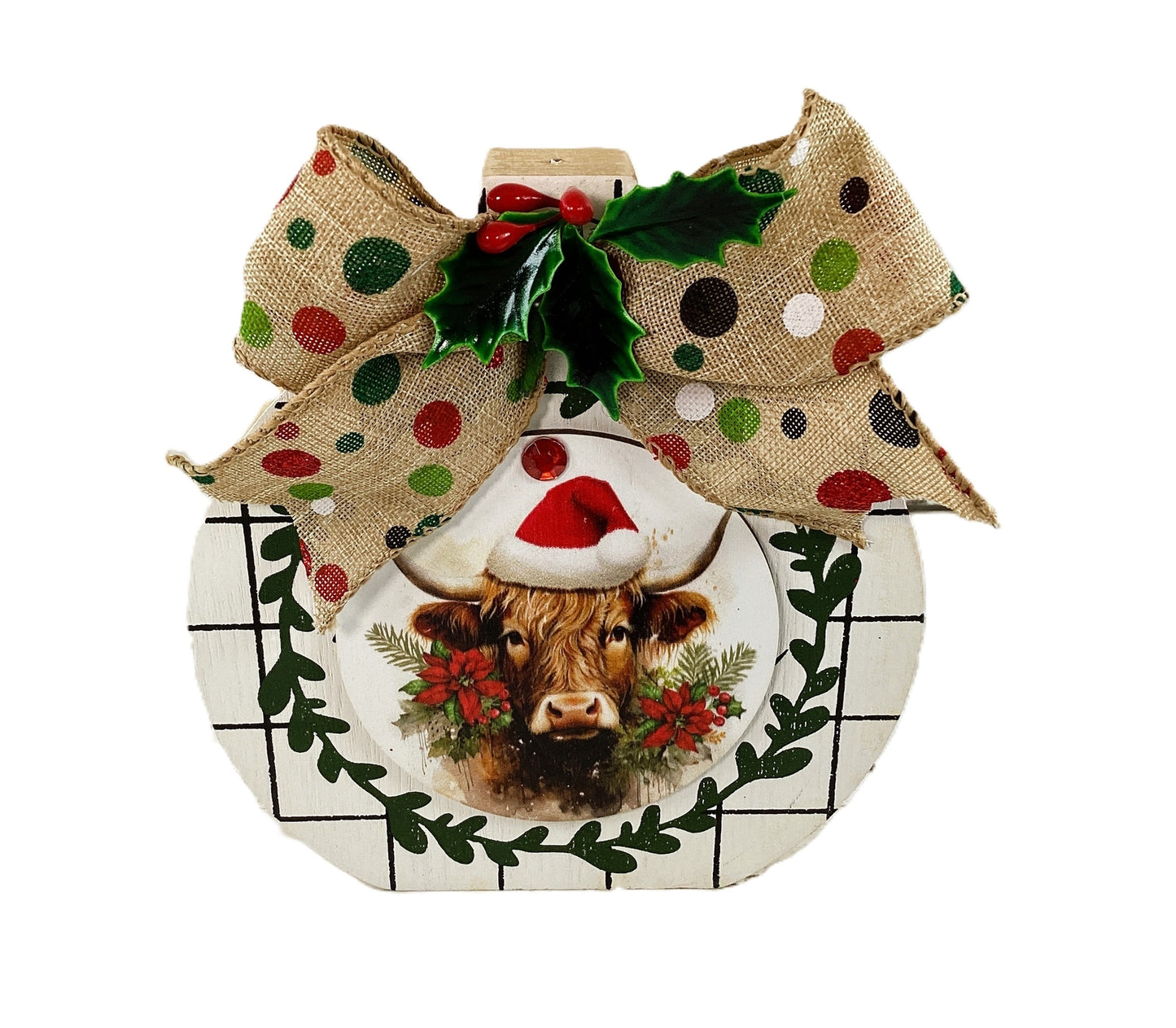 AGD Christmas Decor - Highland Cow Wood Chunky Wood Bulb Sitter