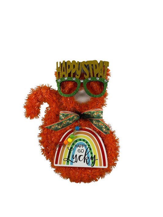 AGD St Patricks Decor - Happy Go Lucky Small Orange Tinsel Wall Wreath Decor