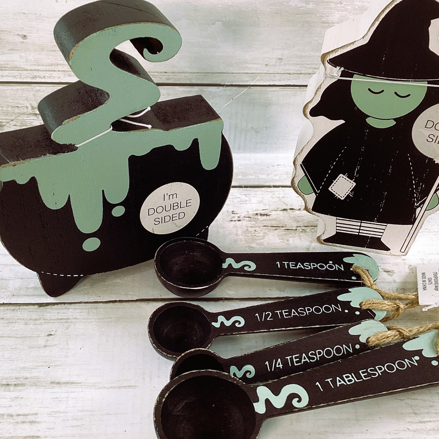 Adams Halloween Decor - Witch Cauldron Measuring Spoons Tier Tray Set