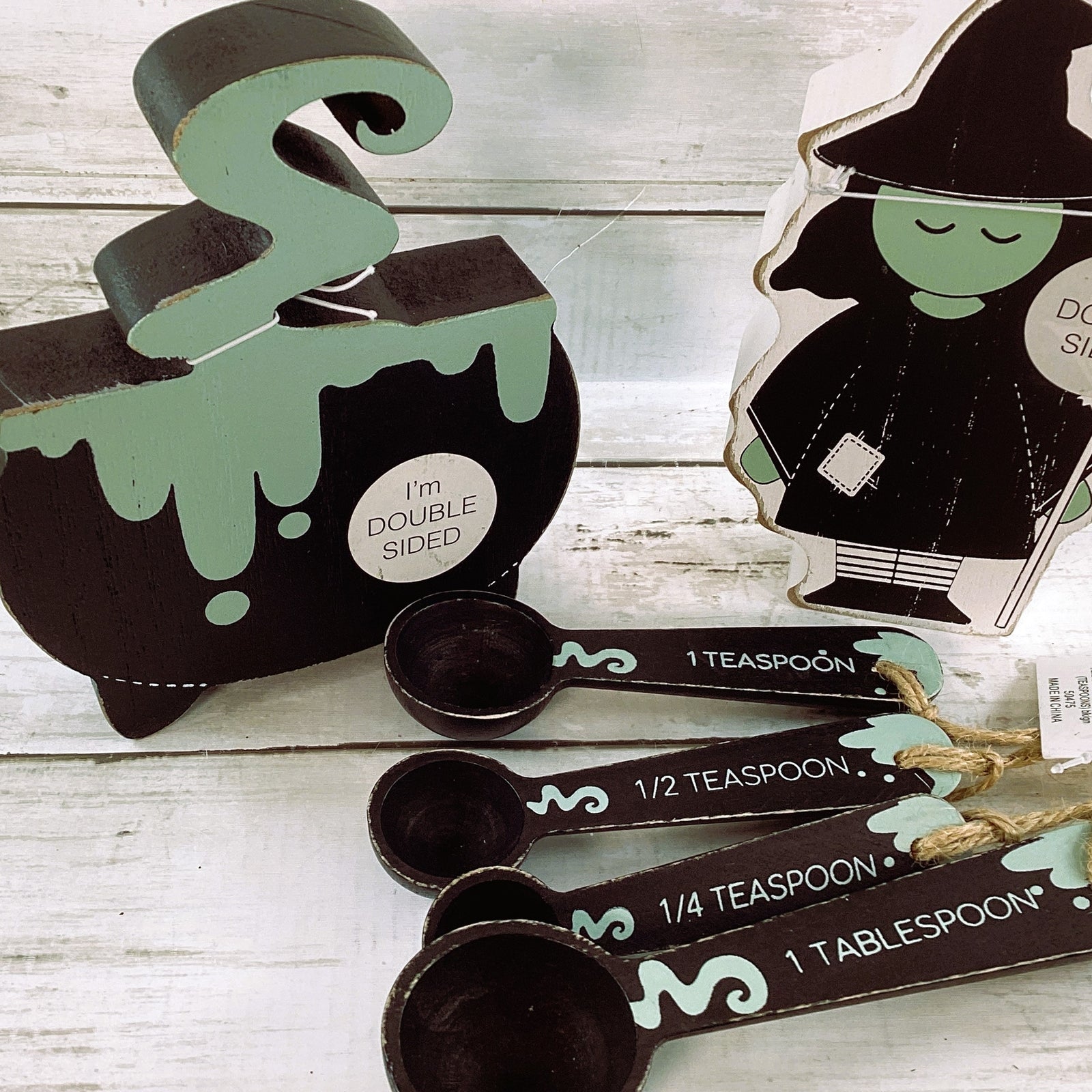 Adams Halloween Decor - Witch Cauldron Measuring Spoons Tier Tray Set