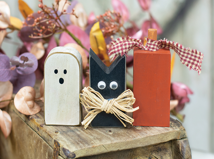 CWI Halloween Decor - Primitive Cat Ghost Pumpkin Friends Blocks