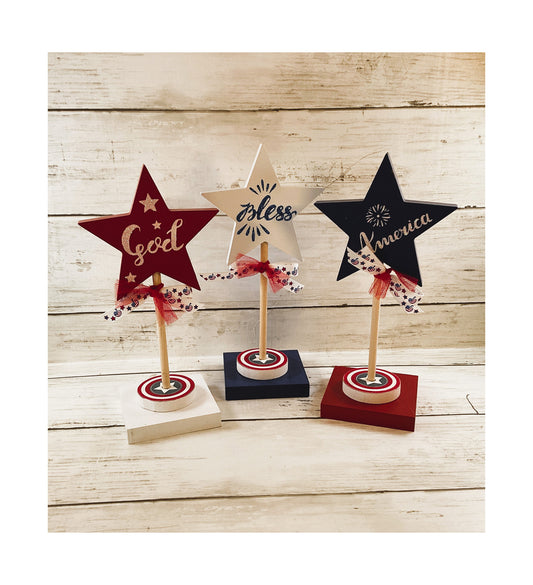 AGD Patriotic Decor - God Bless America Pedestal Stars 3pc Set