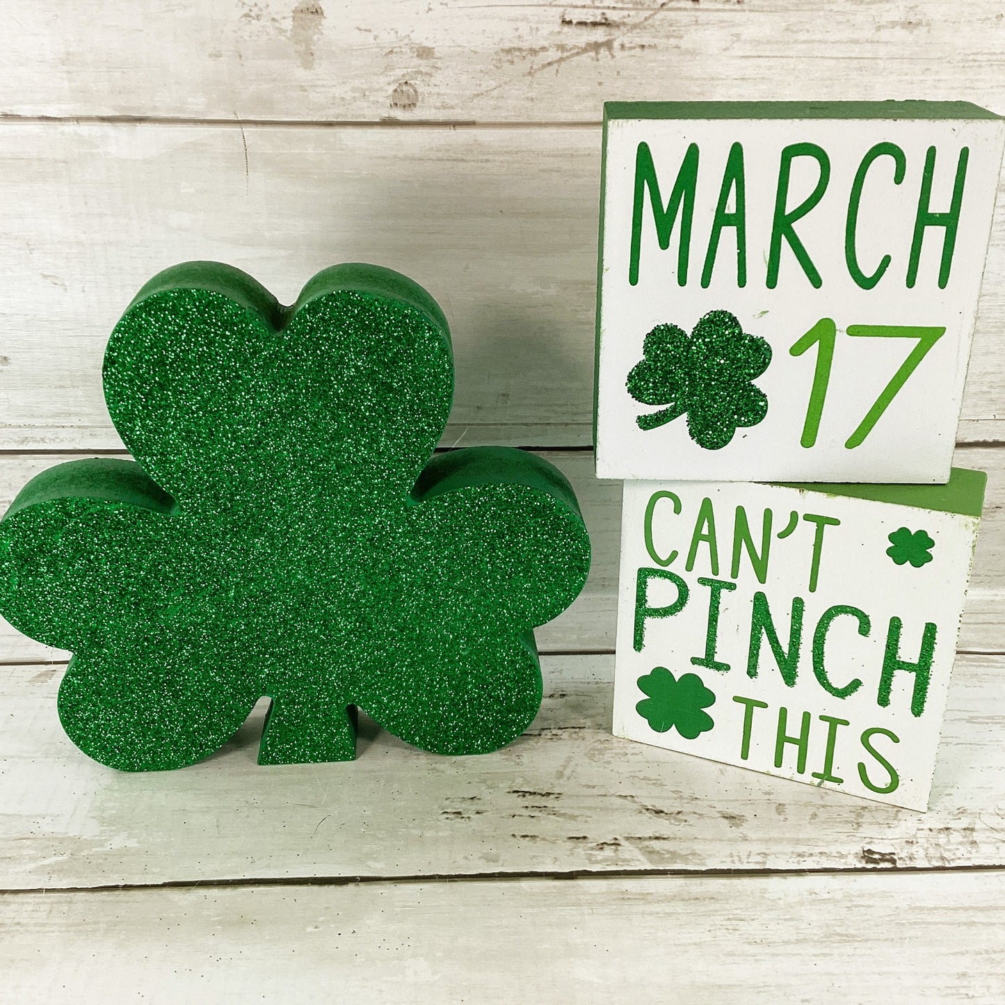 HL St Patricks Decor - Pinch March 17th Glitter Shamrock Tier Tray 3pc Set