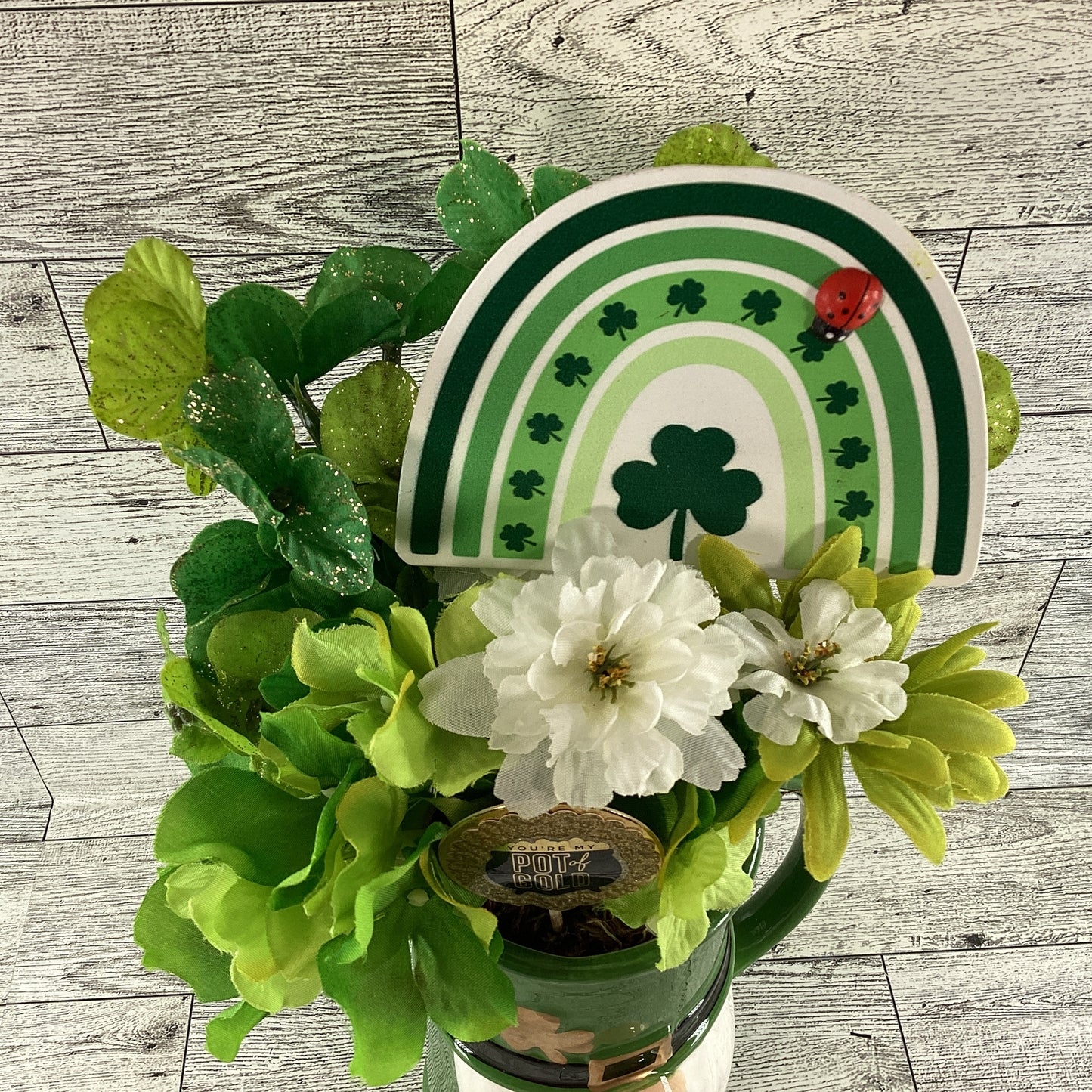 AGD Saint Patrick's Decor  – Irish Gnome Coffee Mug Floral Display