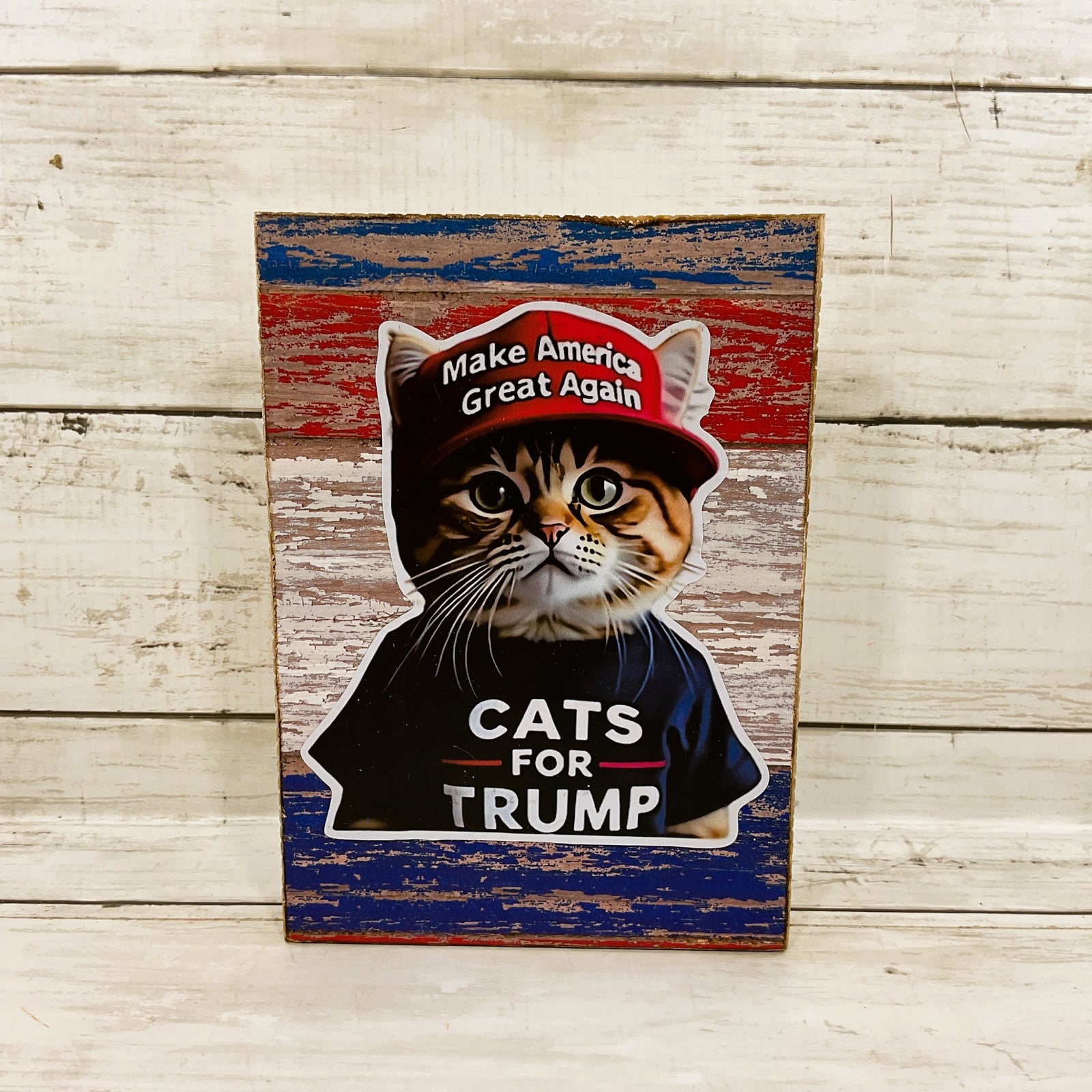 AGD Patriotic Decor - July 4th Cats For Trump Funny Block Sign