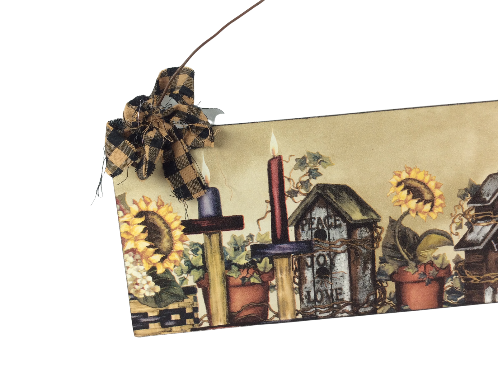 AGD Fall Decor - Prim Sunflower Peace Joy Love Birdhouse Plaque