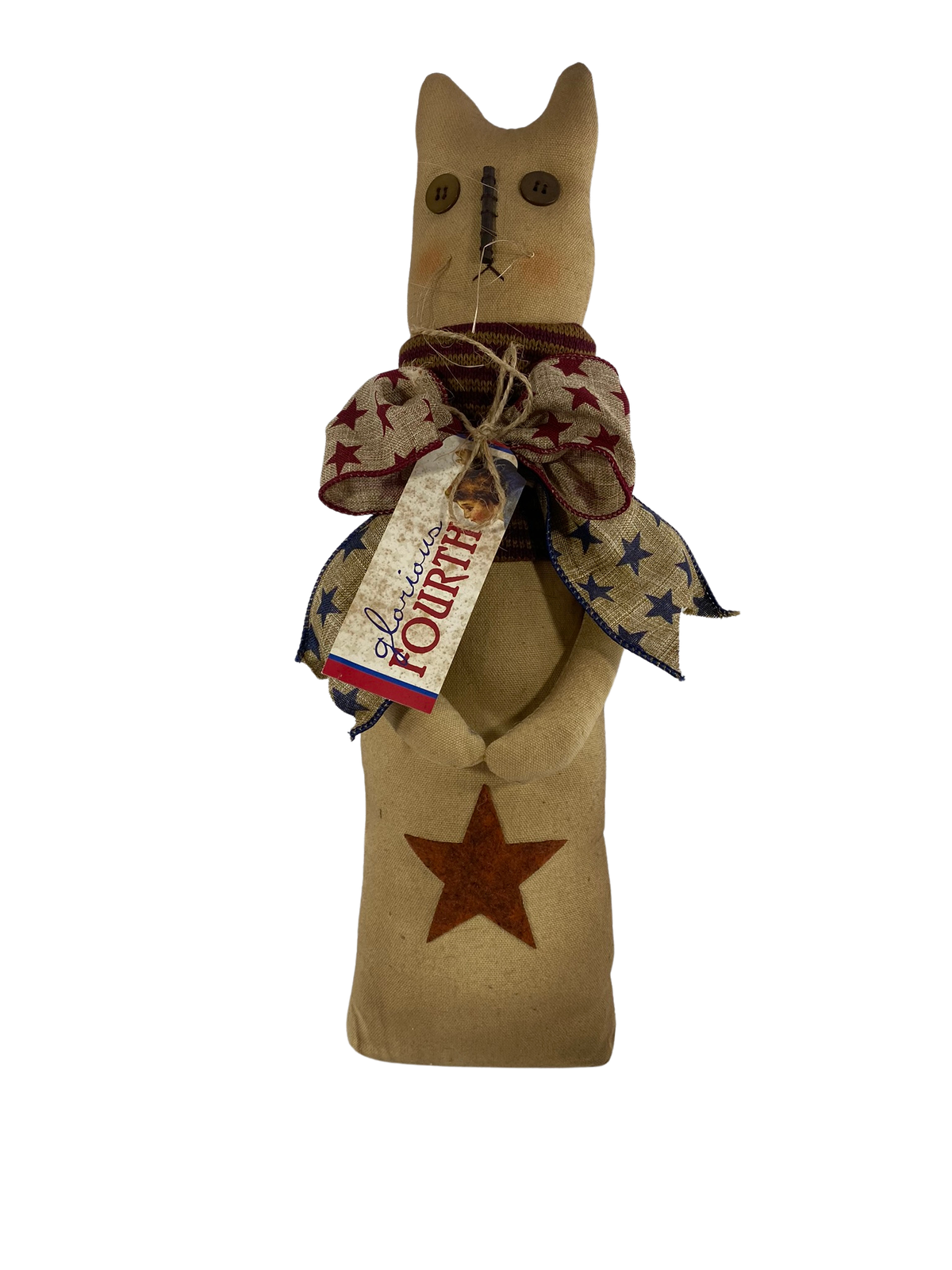 AGD Patriotic Decor - Prim Star Glorious Fourth Fabric Barn Tan Cat Doll