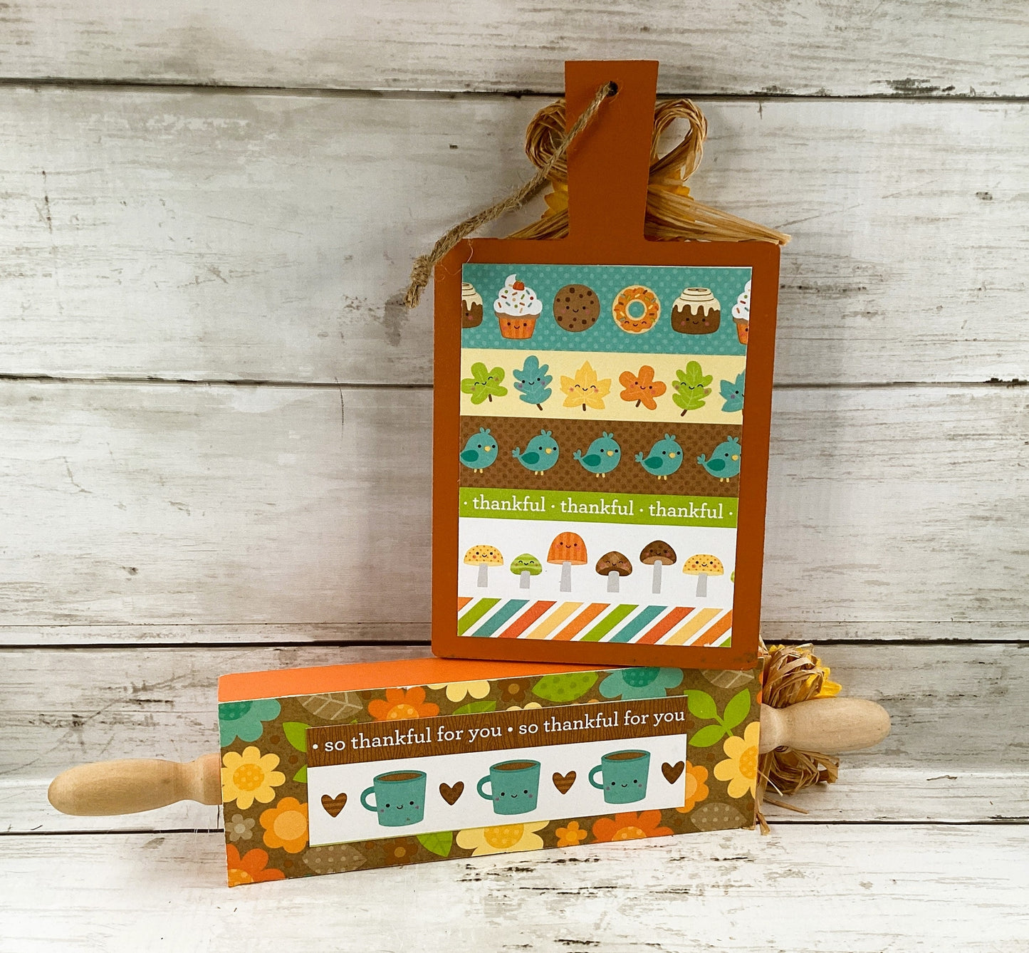 AGD Fall Decor - Eat Drink Give Thanks Small Cutting Board Rolling Pin 2pc