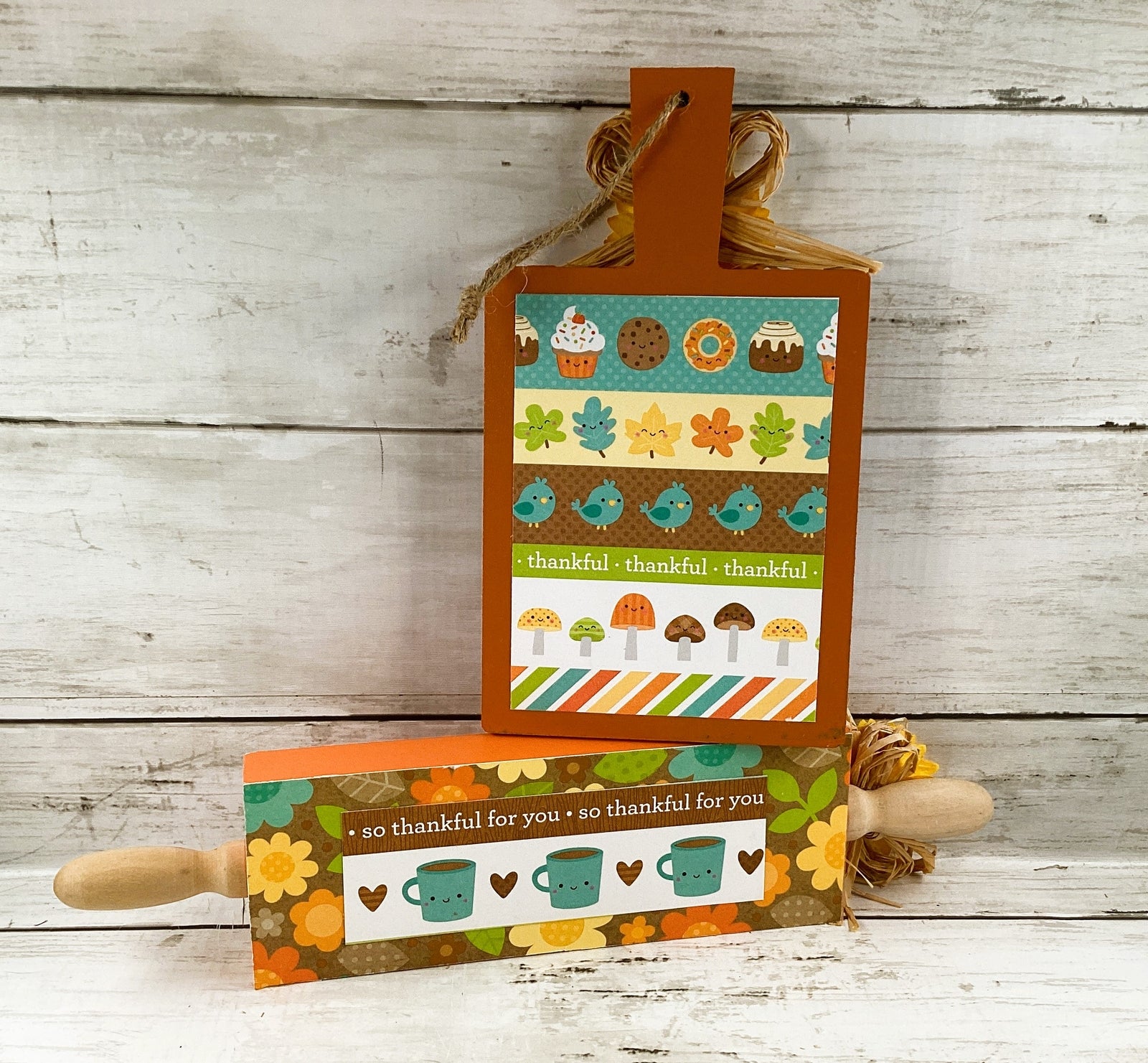 AGD Fall Decor - Eat Drink Give Thanks Small Cutting Board Rolling Pin 2pc