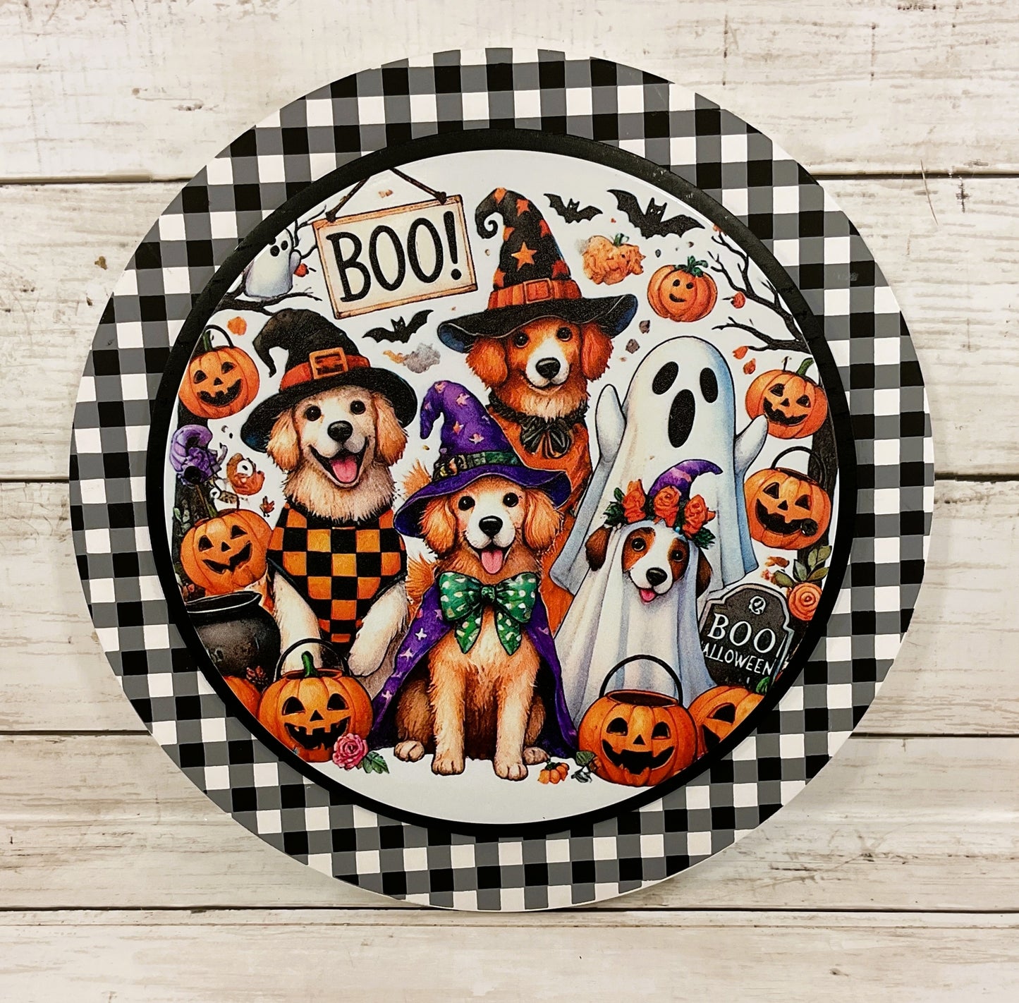 AGD Halloween Decor - Boo Golden Retriever Dog Door Wall Wreath Sign 10in