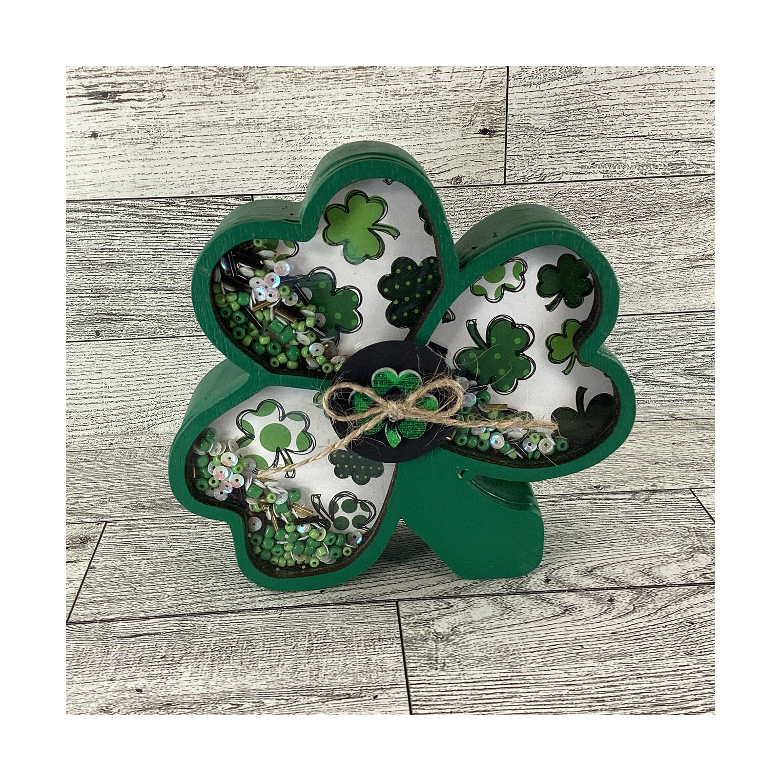 AGD Saint Patrick Decor - Irish Shamrock Chunky Wood Shaker Sitter