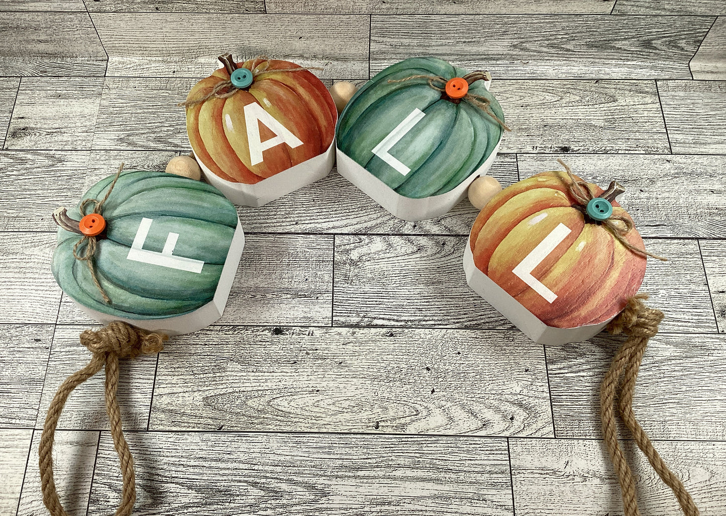 AGD Fall Decor - Chunky Wood Fall Pumpkins Water Color Squirrel 2pc