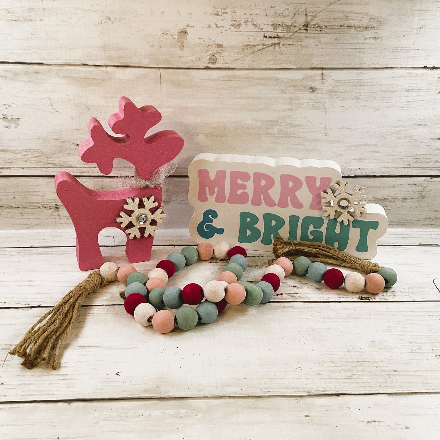 AGD Christmas Decor - Merry Retro Mid Century Pastel  Deer Tree 3pc