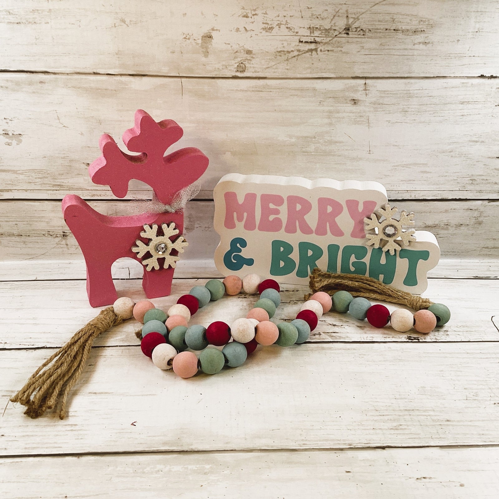 AGD Christmas Decor - Merry Retro Mid Century Pastel  Deer Tree 3pc