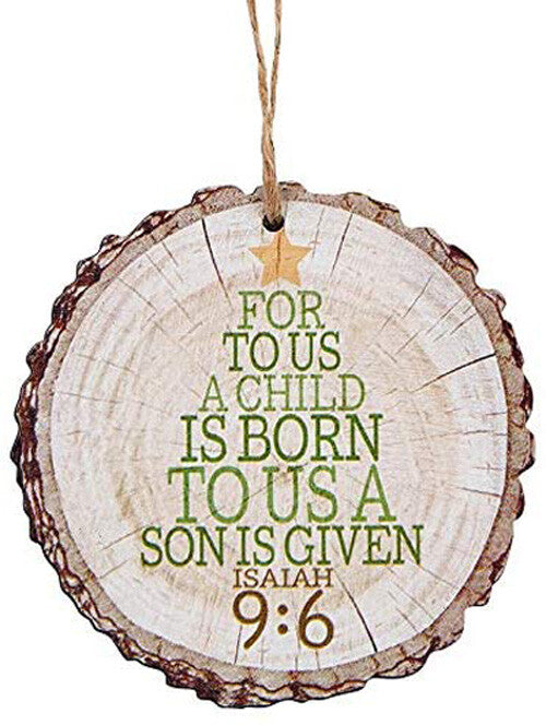 Christmas Decor - Wood Slice Isaiah 9:6 Jesus Reason Joy Ornament 3pc Set