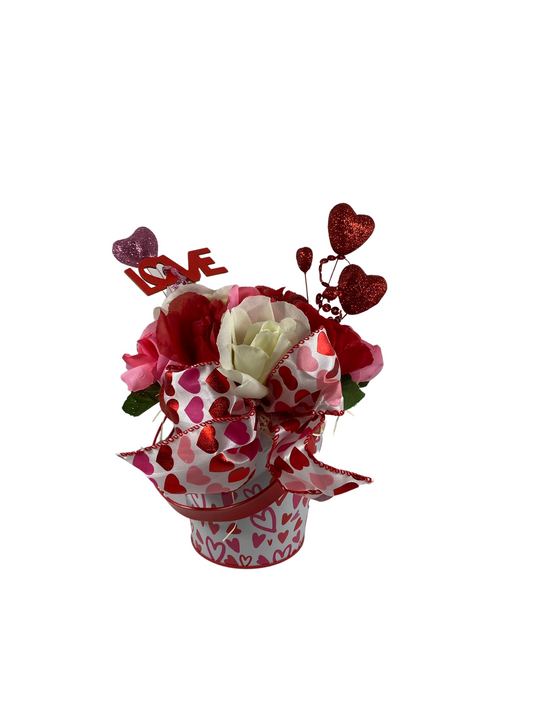 AGD Valentines Decor  – Pink Red White Roses Floral  Small Centerpiece