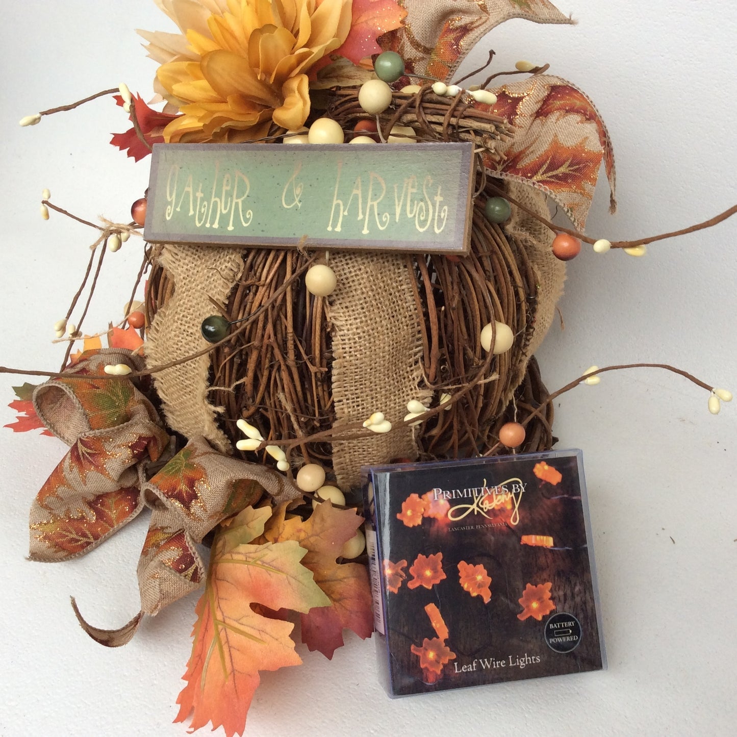 AGD Fall Decor-  Gather & Harvest Floral Grapevine Pumpkin Display