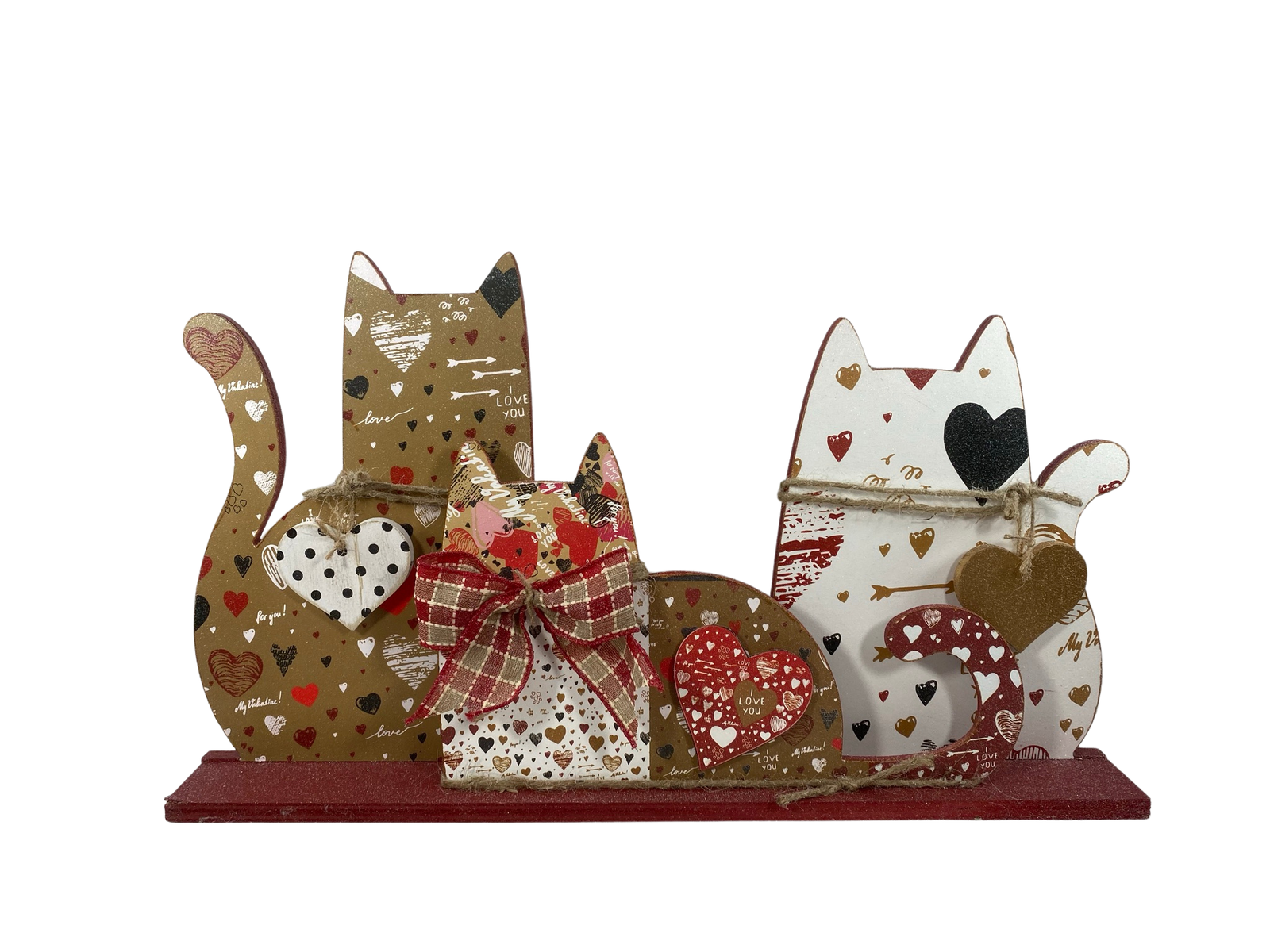 AGD Valentines Decor - I Love You Wood Trio Cat Tabletop Decor