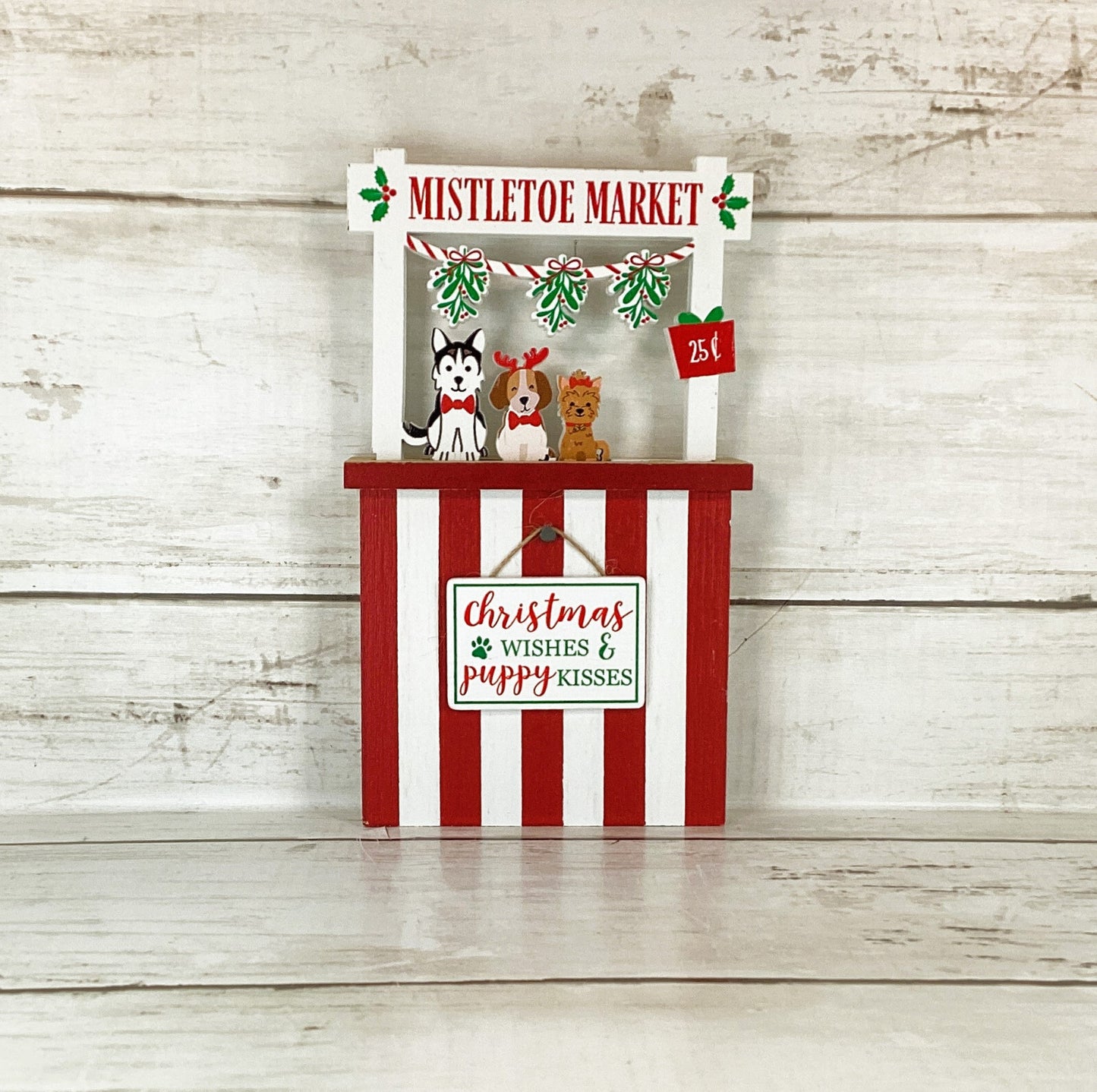 HL Christmas Decor - Small Village Wood Tabletop Tier Tray Booth