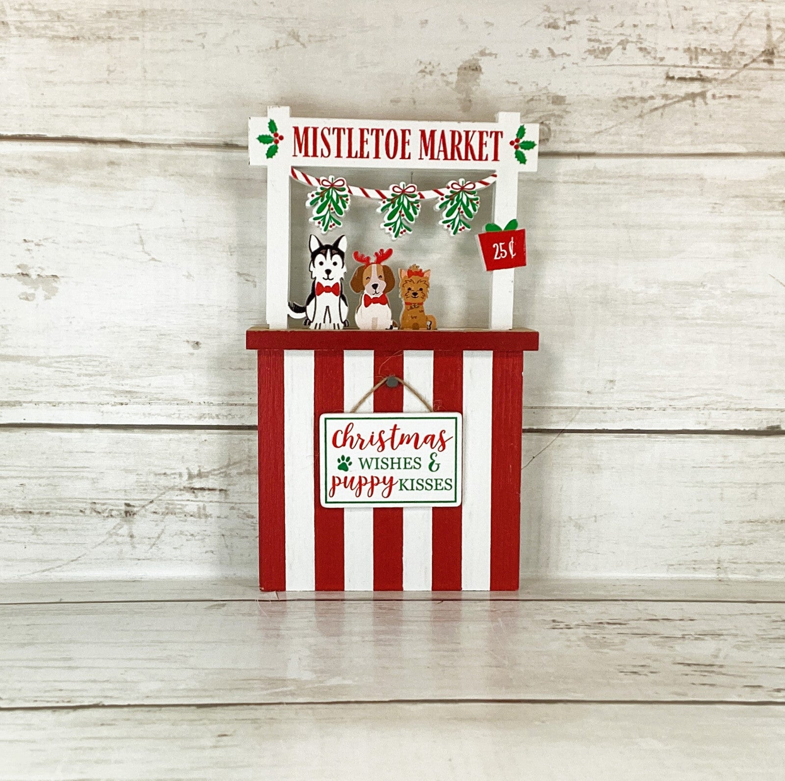 HL Christmas Decor - Small Village Wood Tabletop Tier Tray Booth