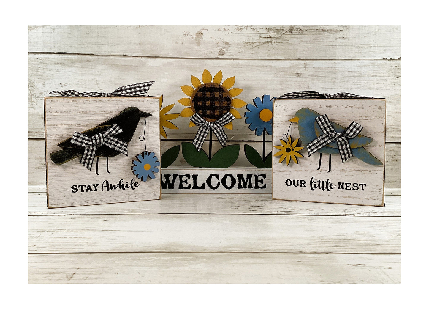 AGD Fall Decor - Farmhouse Welcome Sunflower Crow Blue Bird 3pc