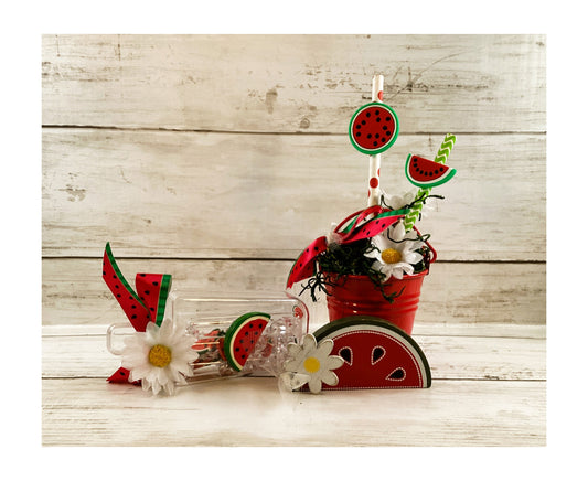 AGD Summer Decor - Watermelon Theme Popsicle Flower Pail Display