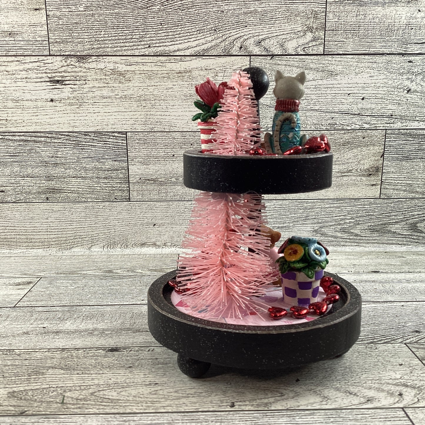 AGD Valentines Decor - Small Miniature Cat Kitten Tray Complete Display