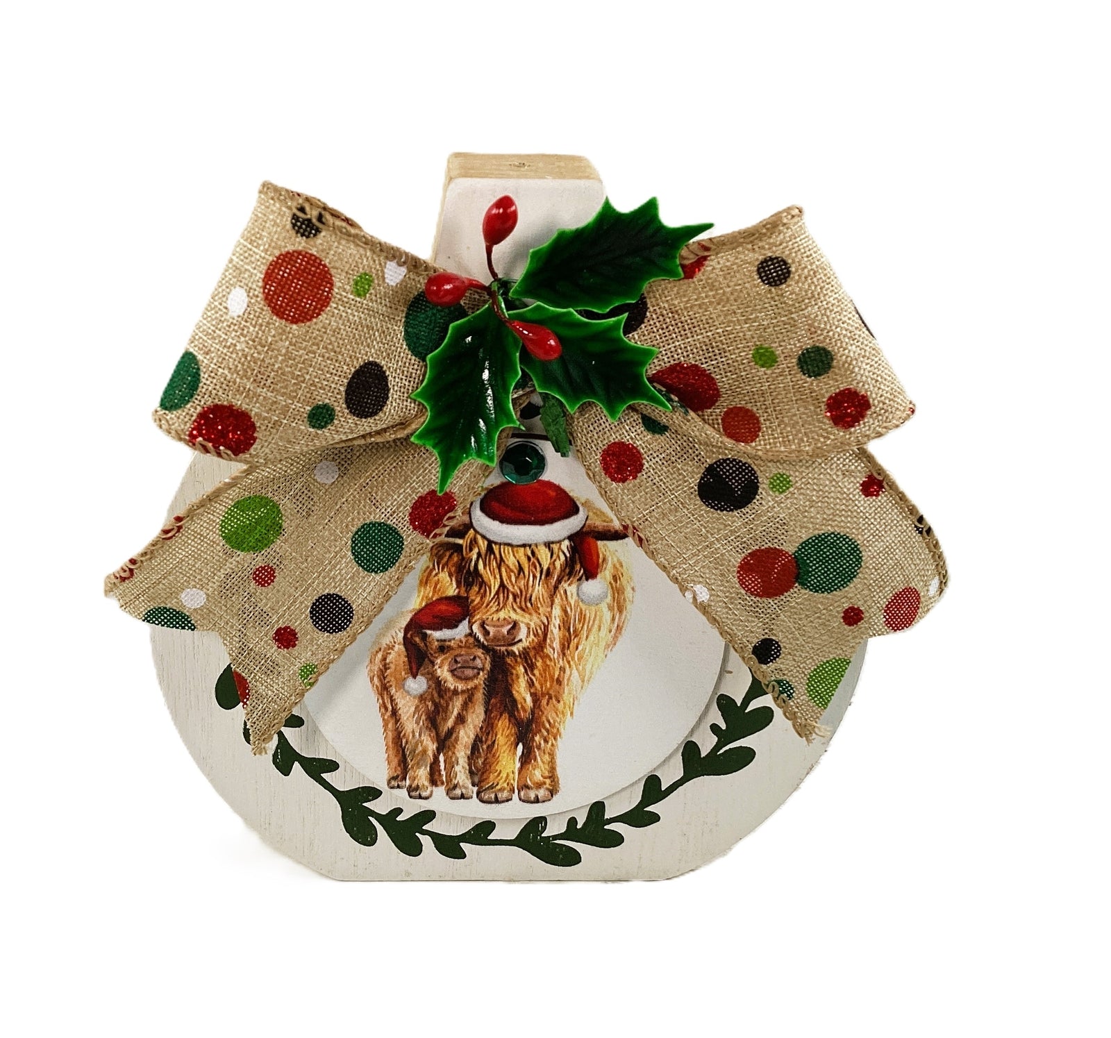 AGD Christmas Decor - Highland Cow Wood Chunky Wood Bulb Sitter