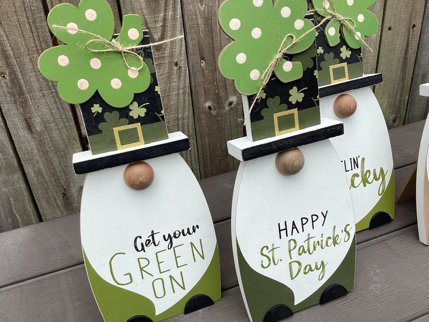 AGD St Patricks Decor - Irish Leprechaun Gnome Easel back Signs 4pc