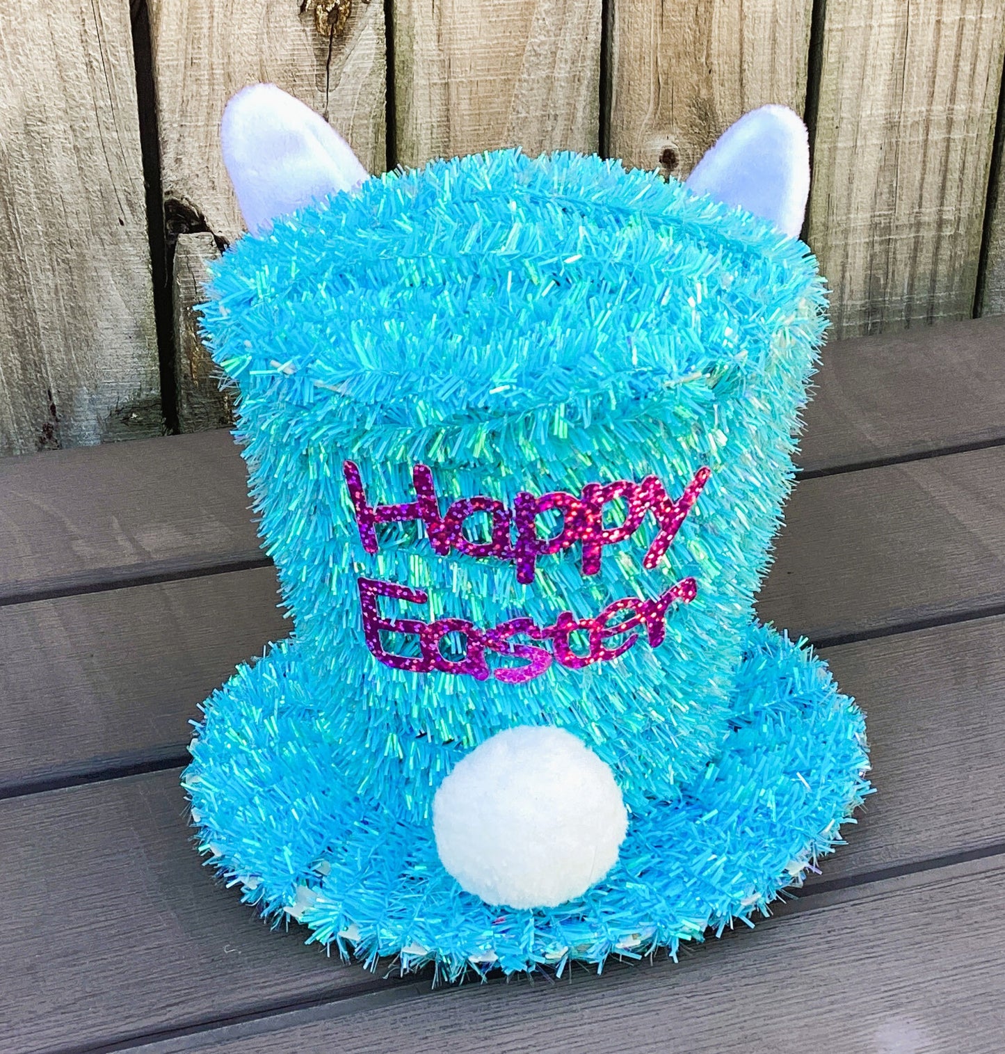 WM Spring Decor - Easter Bunny Tinsel Hat Table Tree Topper