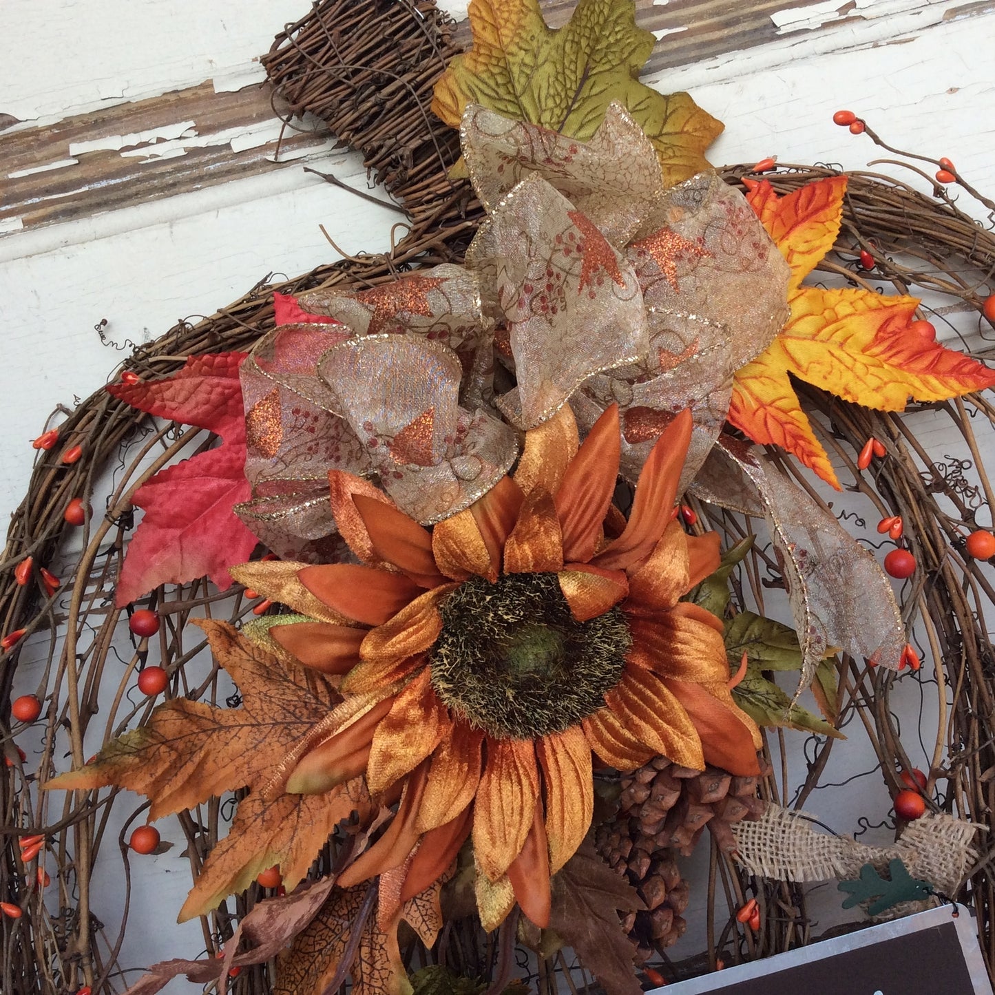 AGD Fall Decor - Flat Grapevine Pumpkin Give Thanks XX Large Wreath