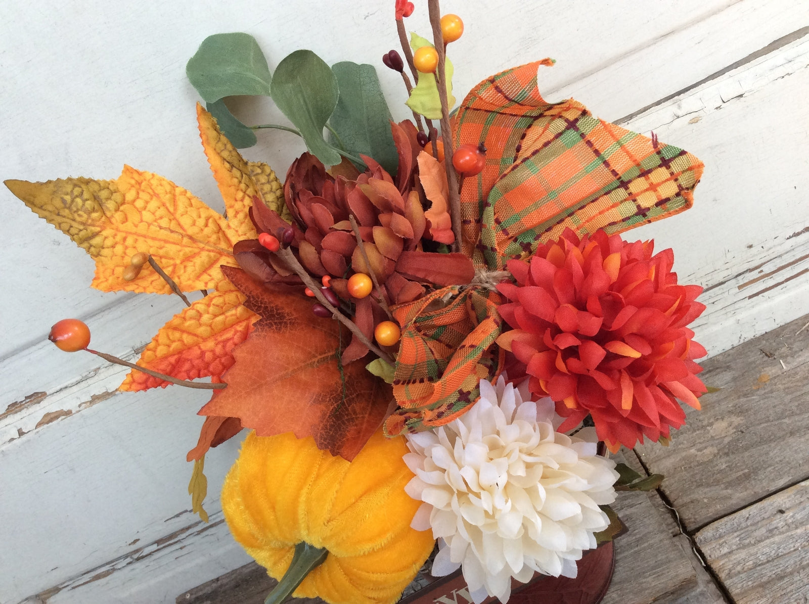 AGD Fall Decor - Give Thanks Floral Metal Planter Centerpiece