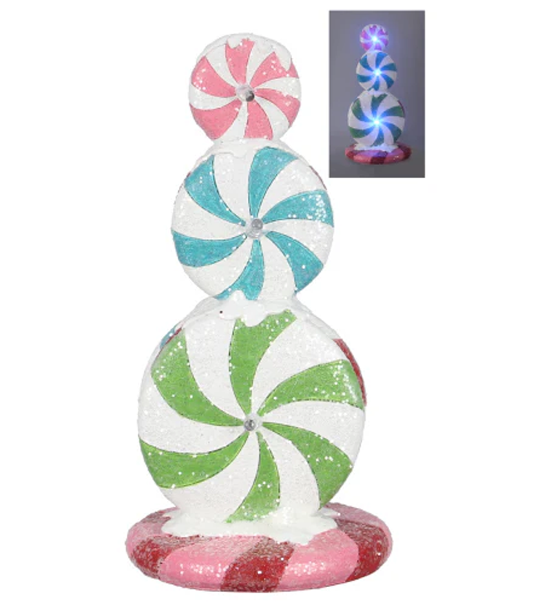 Youngs Christmas Decor - LED Light-up Resin Pastel Peppermint Figurine 8-inch