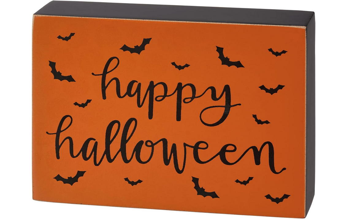 PBK Halloween Decor - Happy Halloween Bat Block Sign