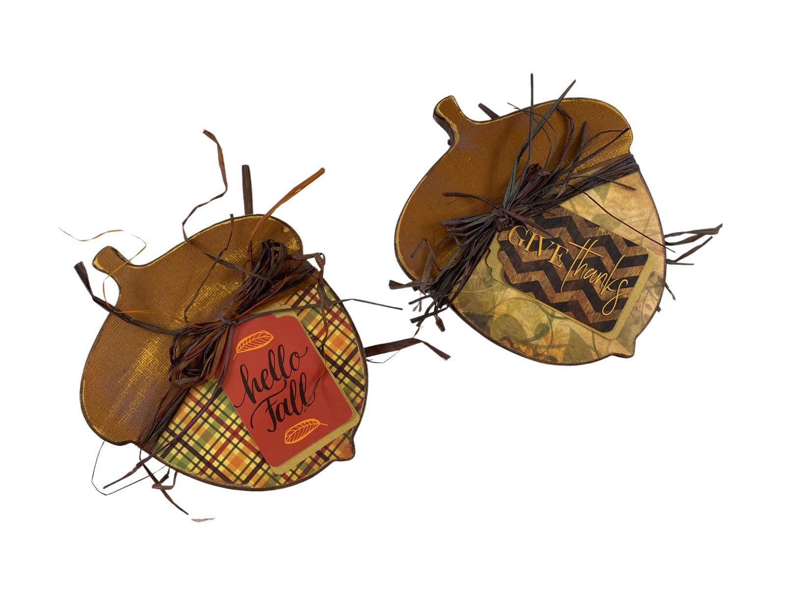 AGD Fall Decor - Fall Give Thanks Reversible Chunky Acorn Sitters 2pc Set