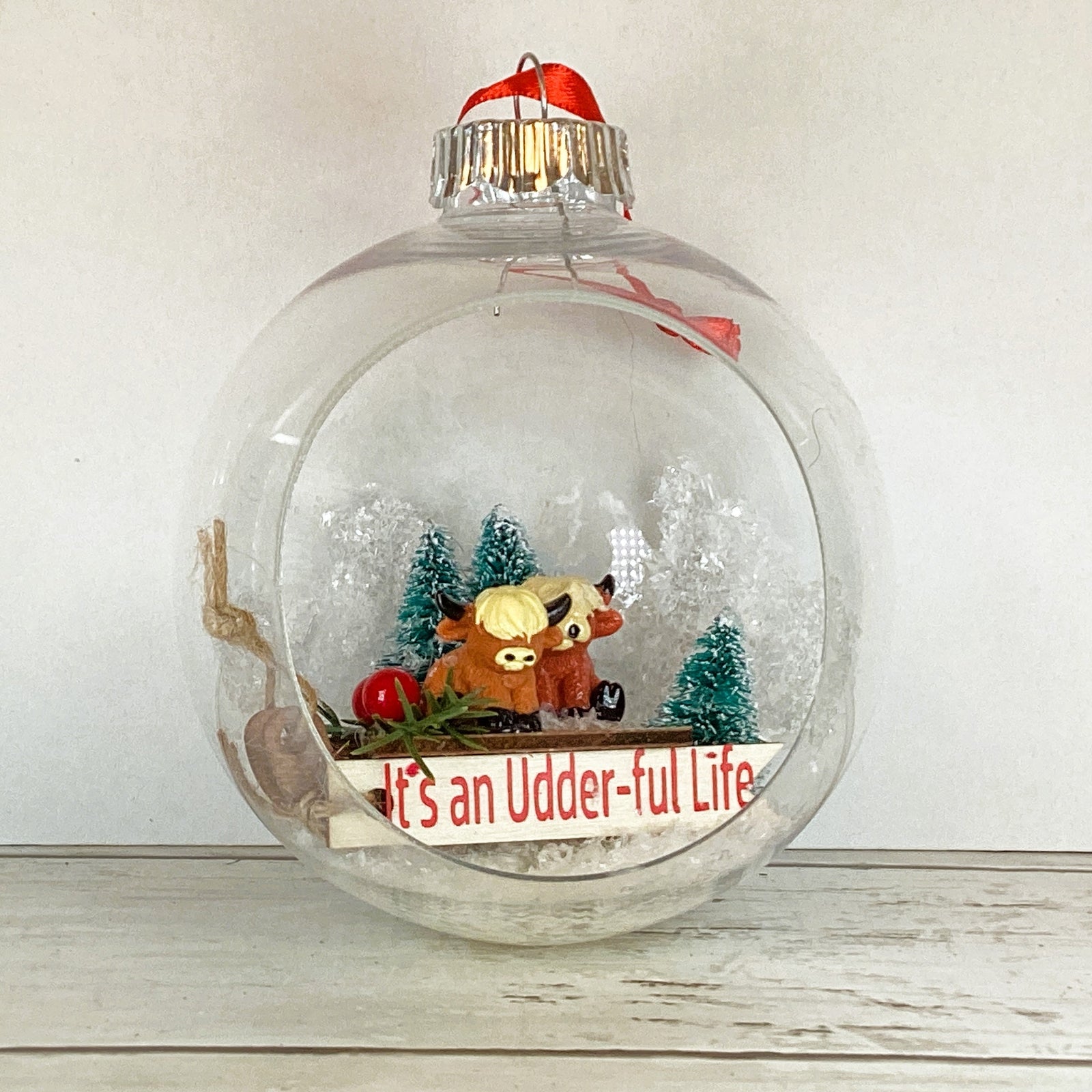 AGD Christmas Decor - Highland Cow Cut-out Ball Ornament 2pc Set