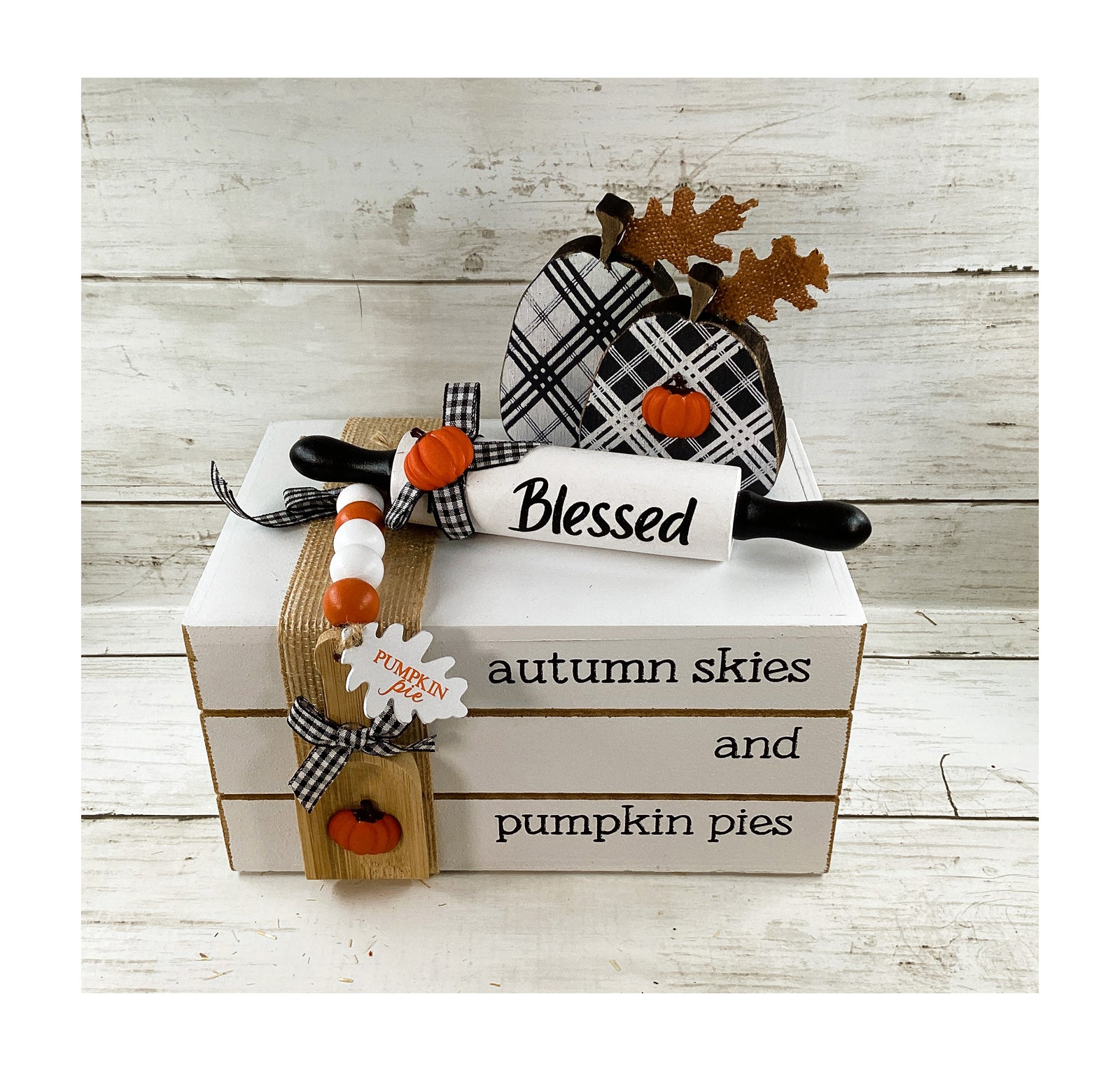 AGD Fall Decor - Autumn Skies Pumpkin Pies Stacked Book Tabletop Sitter
