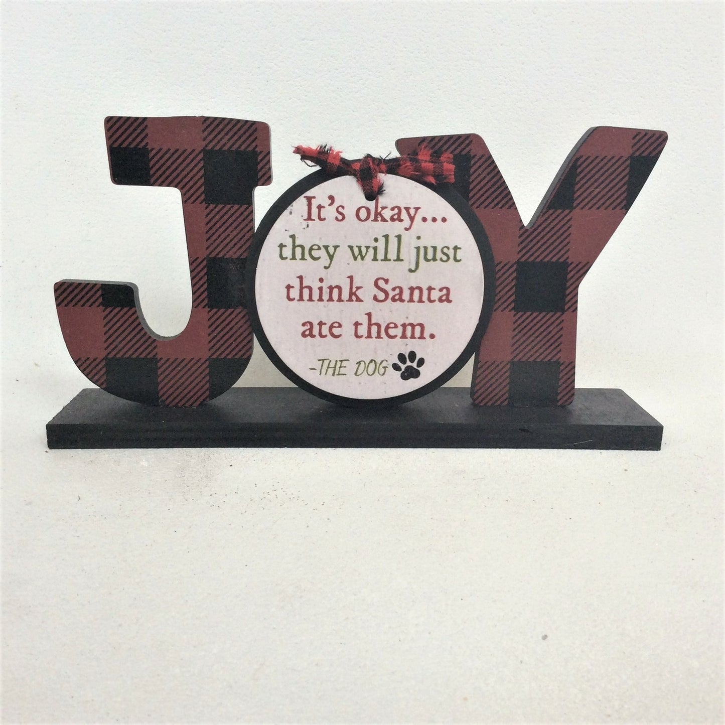 AGD Christmas Decor - Buffalo Check Plaid Joy Dog Tabletop Sign