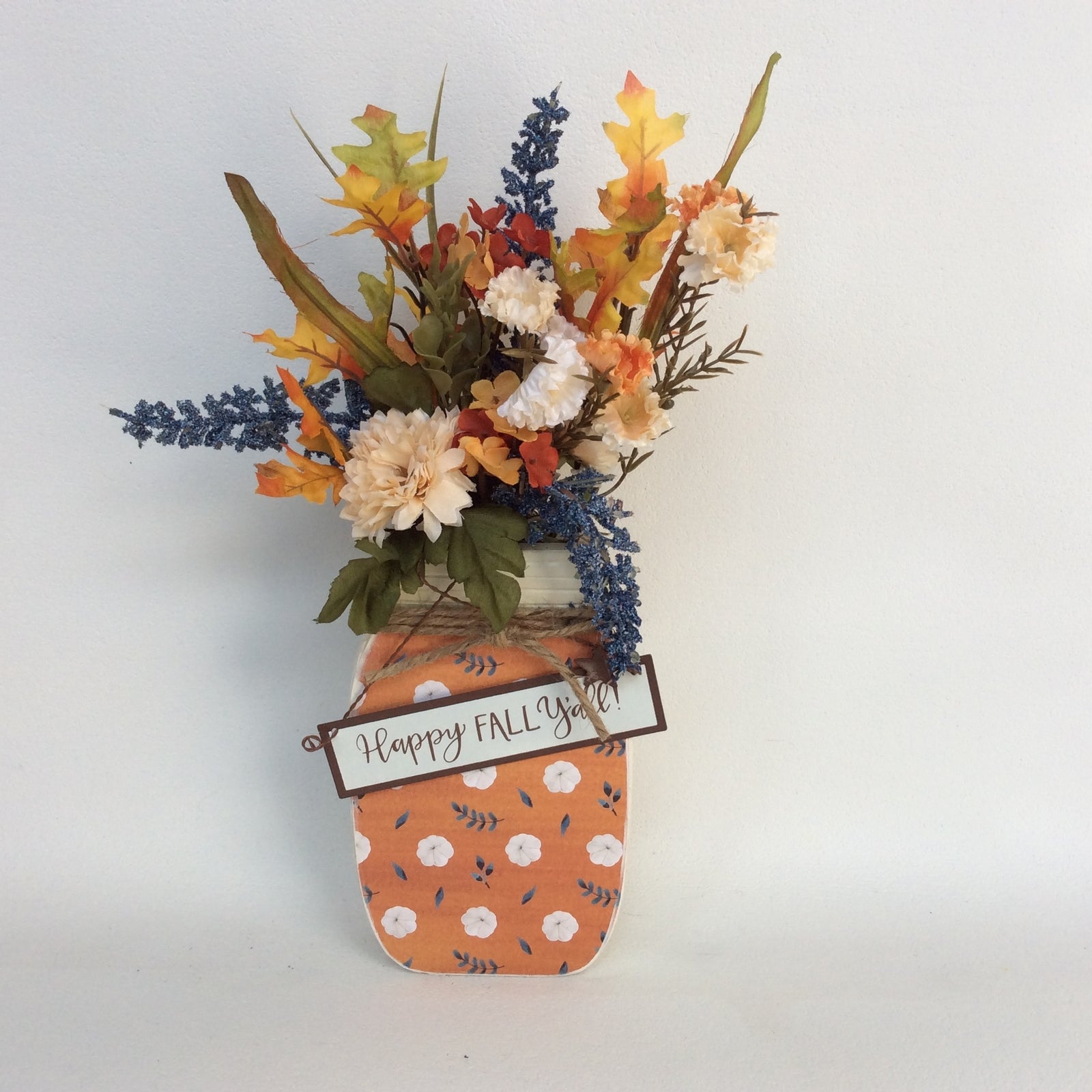 AGD Fall Decor -Happy Fall Y'all Floral Wood Mason Jar Display