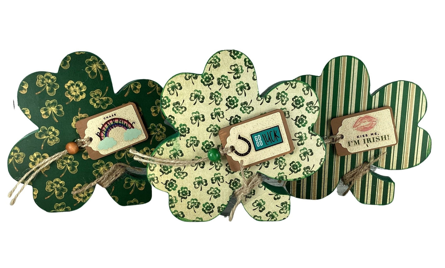 AGD Saint Patrick Decor - Chunky Wood Shamrock Sitter 3pc Set